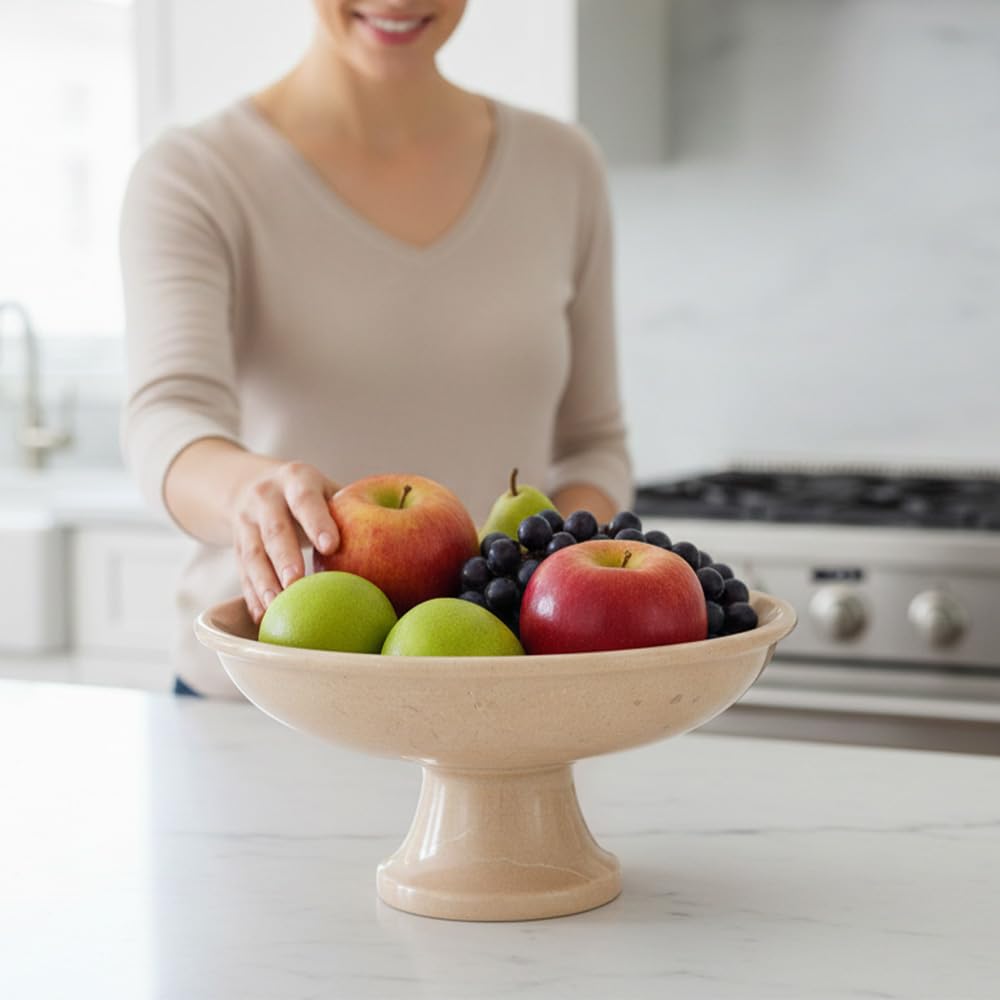 Radicaln - Ciotola per frutta in marmo da 25,4 cm per piano cucina Verona, realizzata a mano, con chiave moderna, ciotola ideale per insalata e servire, supporto per banane