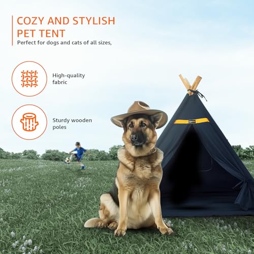 Image of Amazon Basics, Pet Soft Fabric Tent and Teepee, Cozy and Comfortable, Cushion Floor and Windows, Soft Cushion Base, Pet Home for All Dogs and Cats (Large) (Multi-Color)
