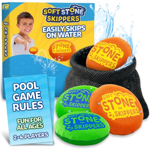 Soft Stone Skippers Game - Fun Pool Toys for Kids All Ages - 4 Pack Water Skipping Discs Set - Beach Games Summer Beach Gifts for Boys & Girls Ages 3 4 5 6 7 8 9 10 11 + Year Old - Water Toys