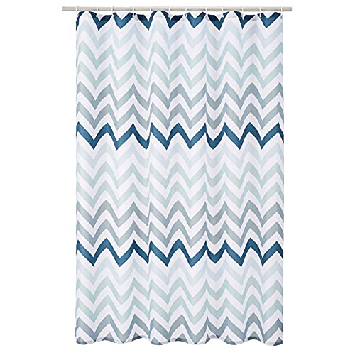 Amazon Basics Bathroom Shower Curtain, Water Resistant Fabric with Grommets & Hooks, Machine Washable, 72″x72″ , Blue Ombre Chevron