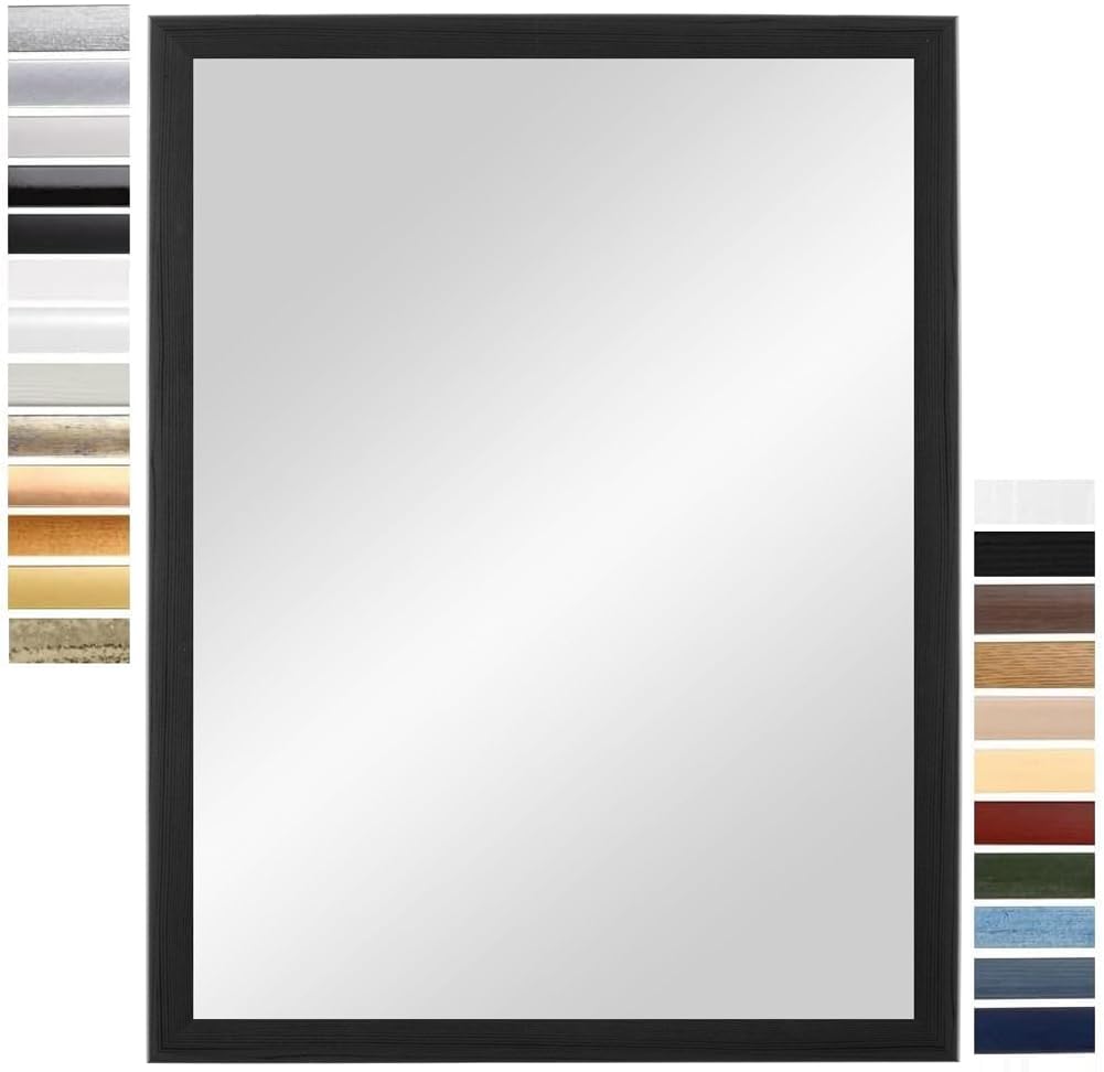 PrimeLuxe Espejo de pared 60 x 120 cm (dimensiones exteriores) en color negro pino | color y tamaño a elegir | espejo de cuerpo entero | espejo de baño y pasillo | con marco de madera | fabricado en