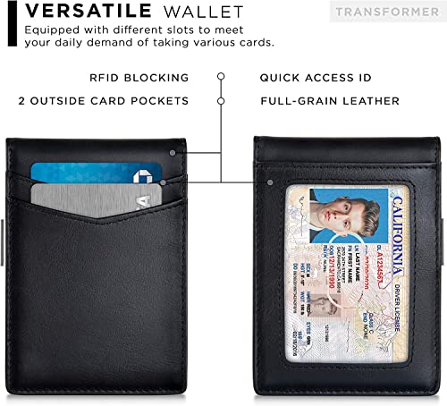 Contacts Genuine Leather Slim Wallet | RFID Blocking Skinny Minimal Thin Front Pocket Wallet Sleeve Card Holder for Men | 7 Card Slots, 1 ID Window, Black, Minimalist4