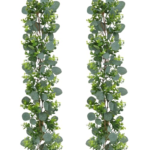 JPSOR 2pcs Artificial Eucalyptus Garland Total 13.2ft Greenery Garland Fake