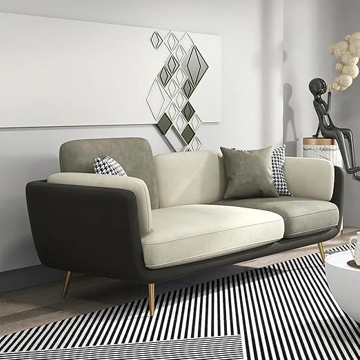 A to Z Furniture Classic Seater Sofa Set Luxury Chesterfield Velvet febrick Sofa in for Home Living Room & Office Stainless Steel Legs (Grey and Beige, 3 Seater)