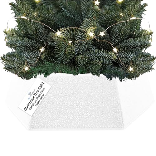 DECO EXPRESS Falda para Arbol de Navidad con Lentejuelas 68x85 cm, Cubre Árbol Navidad Hexagonal con Cierre de Velcro, Decoración Navideña para Hogar (Lentejuela Blanca)