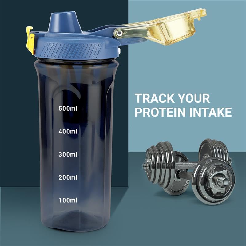Image of Milton Gym Shaker Bottle 700 ml I 100% Leak Proof With Removable Blender I Measurement Marking I BPA Free, Food Grade I Ideal for Protein,Pre Workout,BCAAs,Water, Not suitable for hot /warm water, Blue