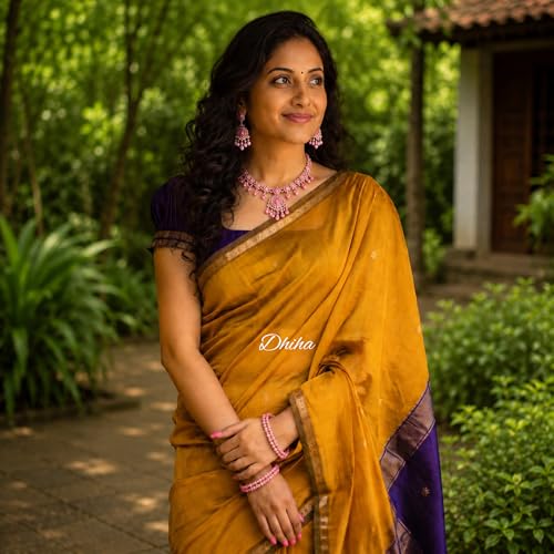 Image of Original Maheswari Cotton Silk Saree for Women | Kanjivaram Pure Silk Cotton Sari with Blouse | Zari Work | Tassels | Handloom Weave