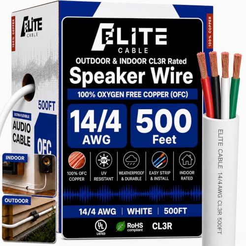 14/4 Audio Speaker Wire Cable, 14AWG/4-Conductor, UL Listed, CMR/CL3R, (Riser/in-Wall...
