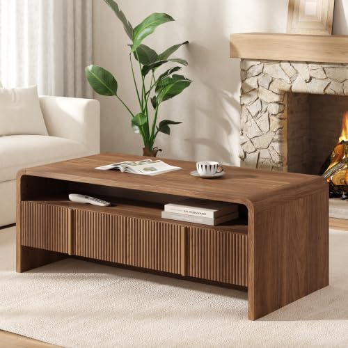 Image of AMERLIFE Fluted Coffee Table with Storage & Rounded Edges