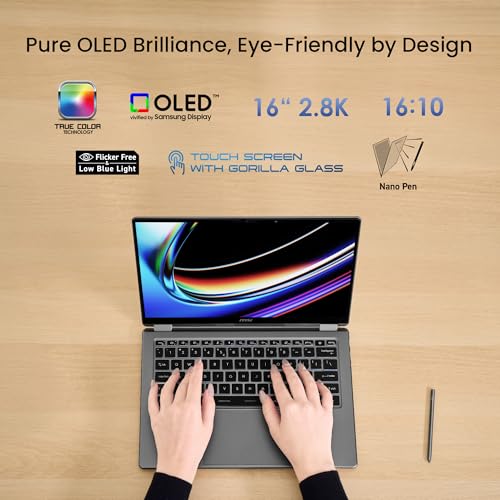 Image of msi Prestige 16 Flip AI+ 16 inch 2.8K OLED Laptop: Intel Ultra 7-355, Intel Arc Graphics, 32GB LPDDR5X, 1TB SSD, Touch Screen, Wi-Fi 7, Bluetooth 6, Fast Charging, Win 11 Home: Platinum Gray C3MTG-058US