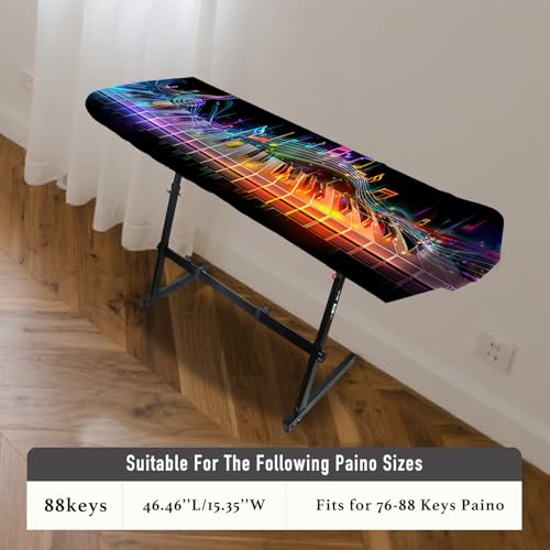 Image of Nuxovilar Stretchy 88 Keys Keyboard Piano Dust Cover, Dust | Proof Elastic Milk Silk with Colorful Sound Wave Visuals for Digital Pianos