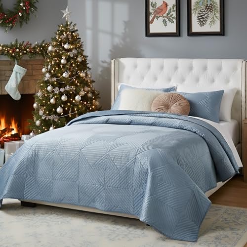 Greenland Home Fashions Finely Stitched Velvet Quilt Set, 2-Piece Twin, Riviera Blue