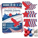 4th of July Decorations - 324 PCS Red White Blue Paper Star Eagle Liberty Bell Shape Cutouts Pre-Cut Set - Fourth of July Accessories, Patriotic Party Supplies Decor,250th Anniversary USA Merchandise