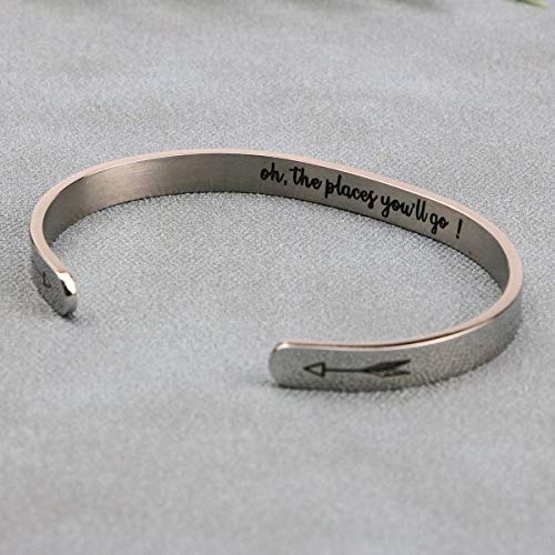 Memgift Oh The Places You Will Go Inspirational Gifts For Best Friend Graduation Jewelry Mantra Cuff Bangle Silver Stainless Steel #TOP2