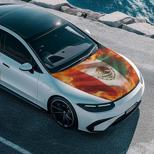 Image of Mexican Flag Print Car Hood Cover Protector Stretchable Car Hood Wrap Blankets Mexican Independence Day Decorations Automotive Exterior Accessories for Compact SUV Sedans Trucks Pickup