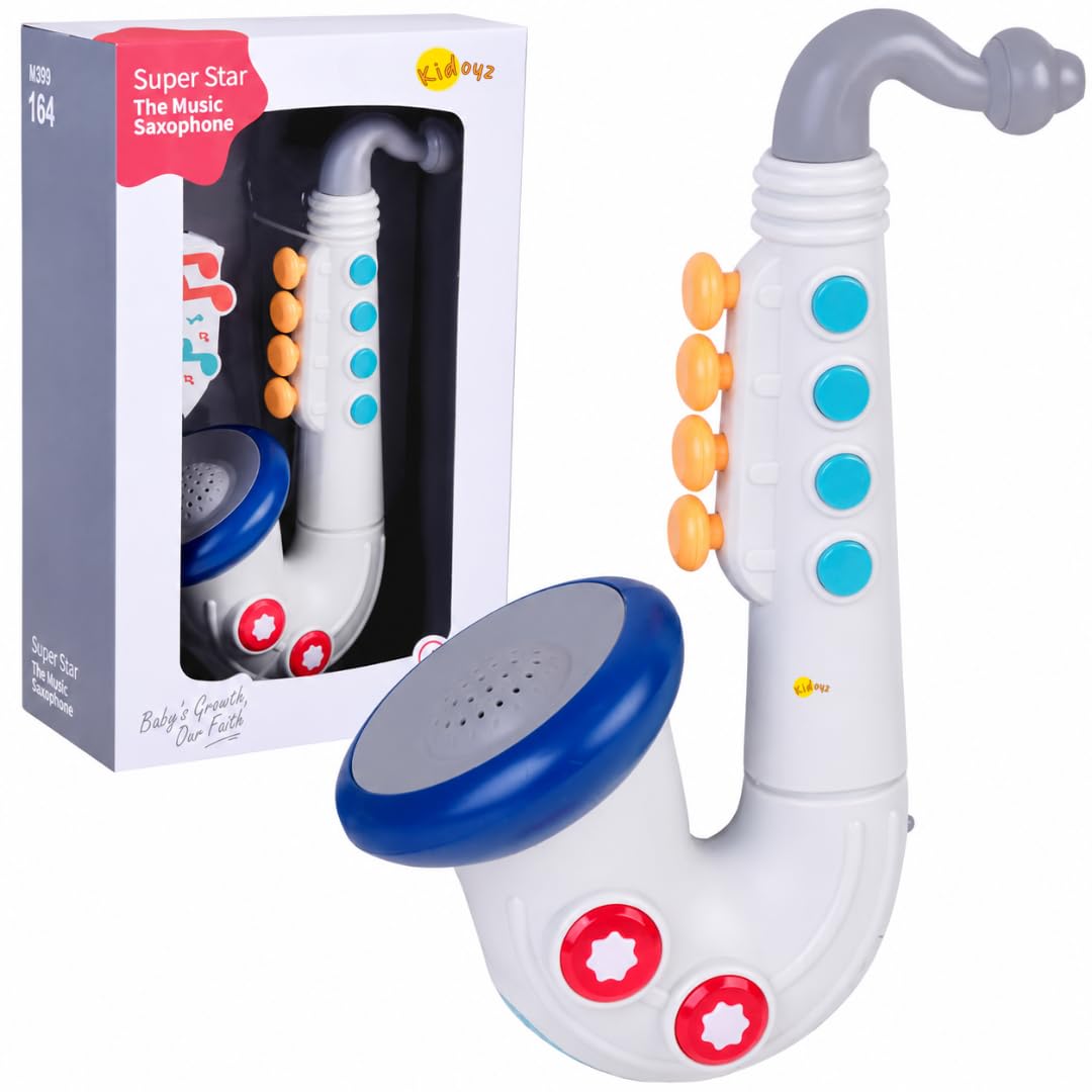 Kidoyz Kids Saxophone Musical Toy with Metallic Finish | Realistic Play Instrument for Toddlers 3 4 5 Years | Early Learning Music Toy for Boys & Girls | Lightweight & Safe | Birthday Return Gift-image-1