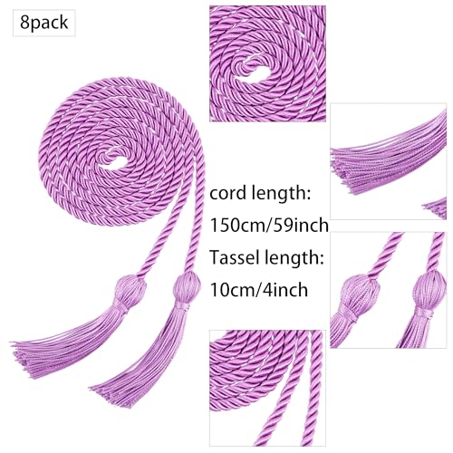 Image of Trounistro 8 Pieces Graduation Cords Yarn Honor Cords with Tassel for College Graduation Students (Light Purple)
