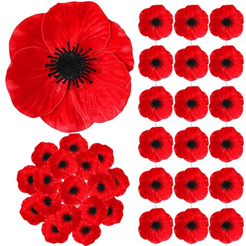 Wavwavw 24 Pcs Remembrance Red Poppy Artificial Flower Pin with PU Realistic Look Fake Poppy Flower Head Brooch Lest We Forget Poppy Broach Gift for Women Men Hero Veteran Memorial Poppy Day Wedding by Wavwavw - Used condition - Image 8