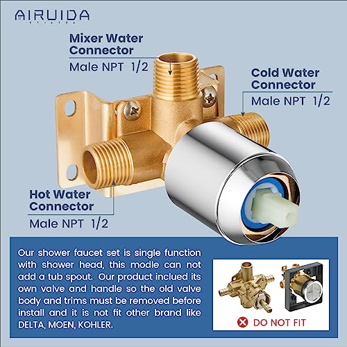 Airuida Shower Only Faucet Set Chrome Polish Ceiling Mount Shower Head Single Function Shower Trim Kit With Male Thread Rough-In Valve 10 Inch Square Bathroom Rainfall Showerhead Shower System #TOP4