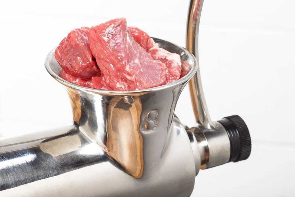 TreSpade TC-8 INOX nr 8 ręczna maszynka do mielenia mięsa (srebrna) cała stal nierdzewna z płytą 6 mm