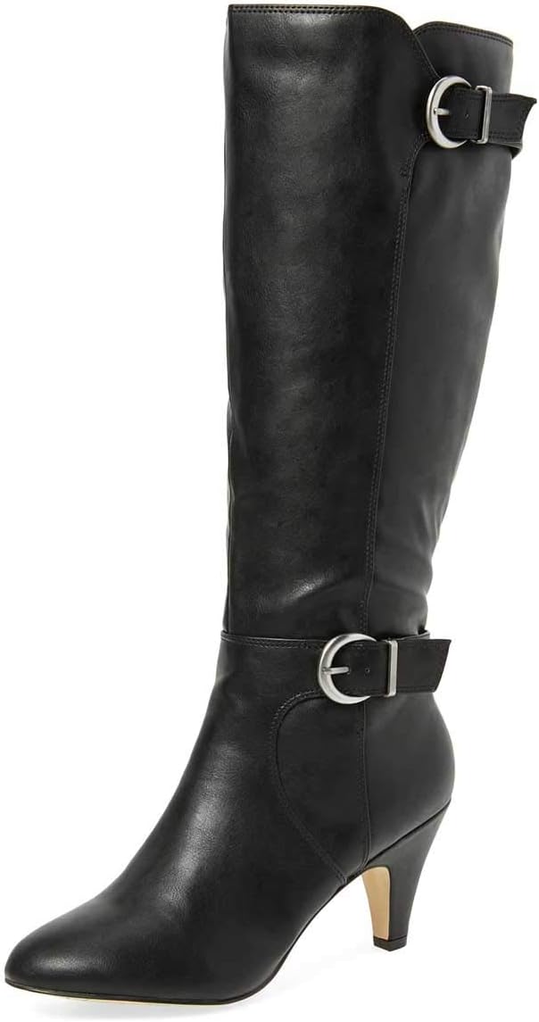 FSJ Women Classic Knee High Long Boots Closed Toe Thick Mid Heels Tall Winter Dress Shoes Size 4-15 US