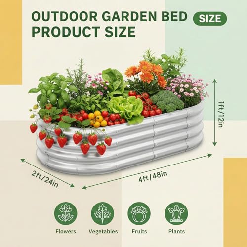Image of Land Guard 2 Pack 4x2x1ft Galvanized Raised Garden Bed Outdoor, Heavy Duty Bottomless Metal Raised Planter Box for Vegetables, Flowers, Herbs, Backyard Patio Gardening, Silver