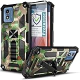 WDHD Compatible with Motorola Moto G Play 2024 with Tempered Glass Screen Protector (Maximum Coverage), Full-Body Protective [Military-Grade] Built-in Kickstand Heavy-Duty Case (Camo)