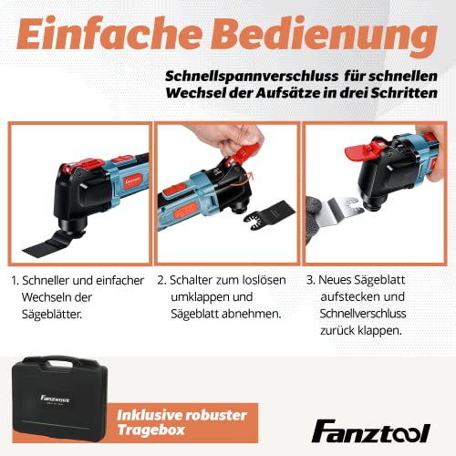 FANZTOOL 20V Akku Multifunktionswerkzeug mit EC-Motor, 3.2° Oszillationswinkel, LED-Beleuchtung, 6 Geschwindigkeiten,zum Schneiden,Schnitzen,Bohren,Schleifen & Polieren,inkl. 2Ah Akku & Ladegerät. – Bild 6