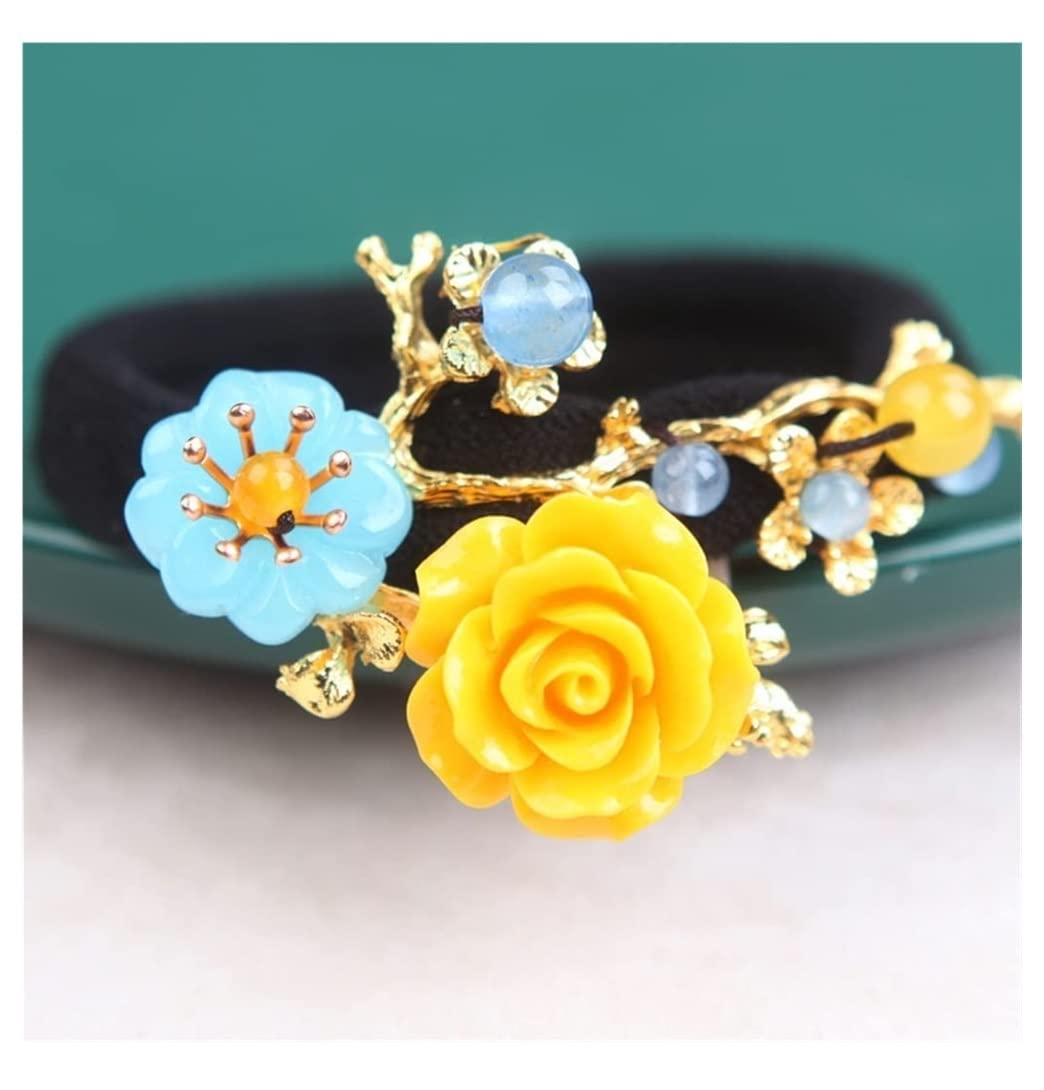 Miękkie Gumki Włosów Fashion Flower Hair Scrunchies Bransoletka Z Koralikami Opaski Do Włosów Dla Kobiet Dziewczyn Akcesoria