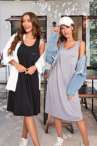 Image of ft FENTENG 3-Pack Nightgowns for Women Tank Sleepwear Soft Sleep Dress Comfy Sleeveless Sleepshirt Ladies Nightdress