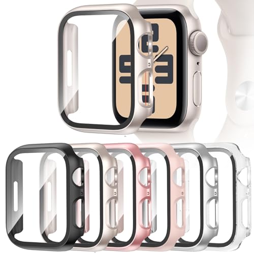 PWJCLT [6 Pack] Hard Case Compatible for Apple Watch SE 3(2025)/2nd Gen Series 6/5/4 40mm with Tempered Glass Screen Protector Ultra-Thin Shockproof Overall Protective Cover for iWatch