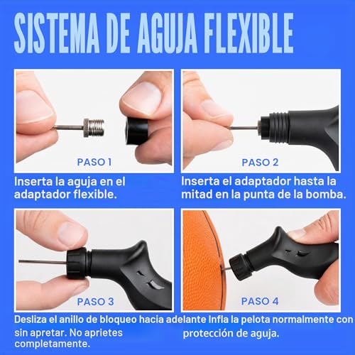 Miniatura 2 de Sportbit Bomba Para Balones Con 5 Agujas Sistema De Inflado Push Pull Ideal Para Fútbol, Baloncesto, Voleibol Y Otros Balones Deportivos