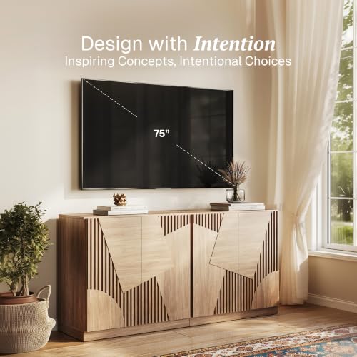 Image of BELLEZE 66 inch Modular Sideboard Buffet Cabinet - Camel