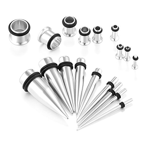 vcmart 14G-00G 36 pcs Ear Gauges Stretching Kit Tapers Plugs Eyelets Implant Grade Steel2