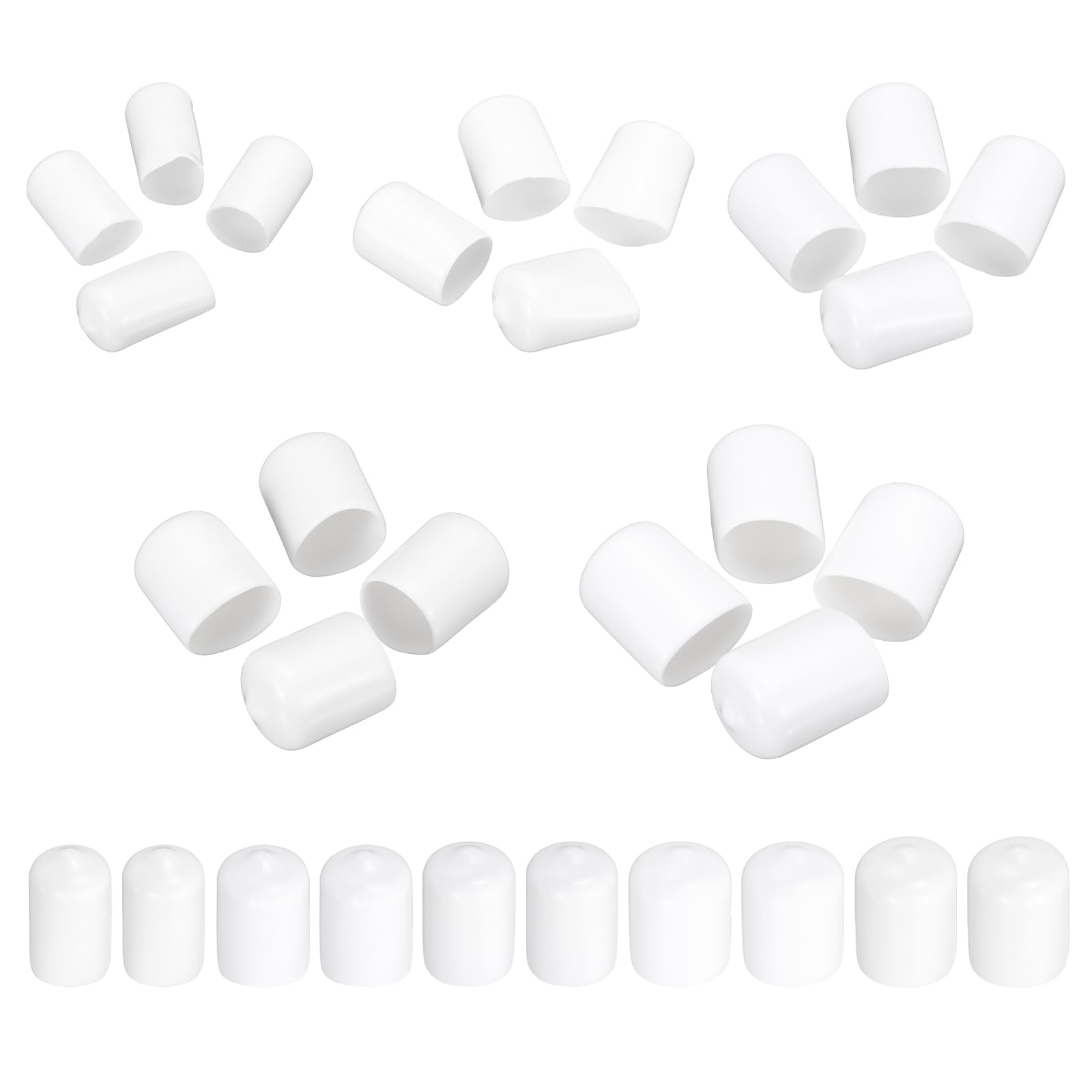 MECCANIXITY 50pcs Round End Protective Caps Rubber Cover 1/2" 9/16" 5/8" 11/16" 3/4" White Screw Protector for Screw Bolt, Plumbing Pipe