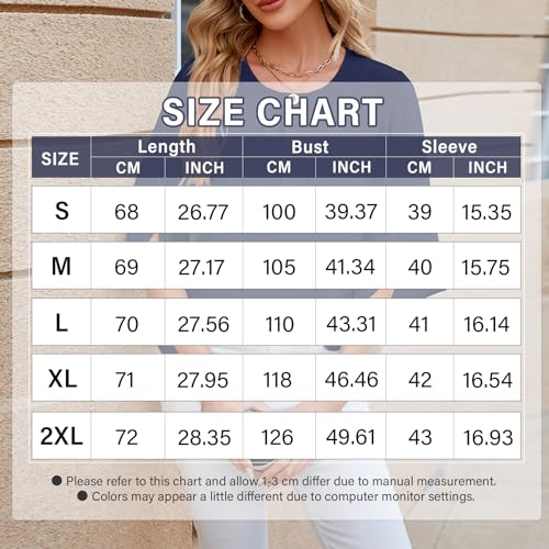Atxnn Womens Tops 3/4 Sleeve Shirts Chiffon Crew Neck Blouses Pleated Front Tunic Top Loose Fit for Office Work, Navyblue Large - Image 7