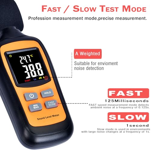 decibel meterdigital sound level meter portable spl meter35db to 135db temperature functionnoise meter with a-weighted maxmin fastslow data hold use for home noisy neighbor factory