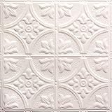 American Tin Ceilings [5 Pack Kit 24' x 24' 100% Tin Nail-Up Ceiling Tiles | Pattern #2 Creamy White Satin Large Victorian Floral Arching Diamonds for Ceilings & Kitchens