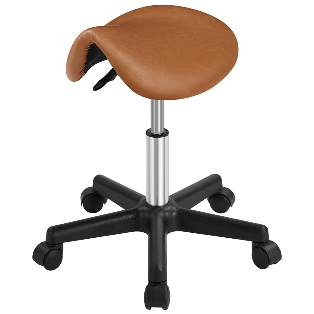 Yaheetech Taburete con Ruedas Ajustable en Altura 45,5-60 cm Marrón