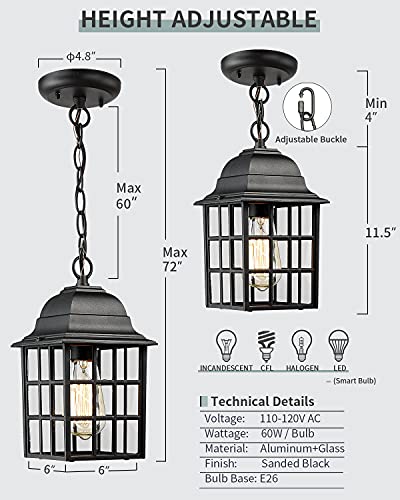 Beionxii Outdoor Pendant Light | Exterior Hanging Porch Light, Cast Aluminum Housing With Tempered Glass, Textured Black Finish - Dm9033H-Bk #TOP3