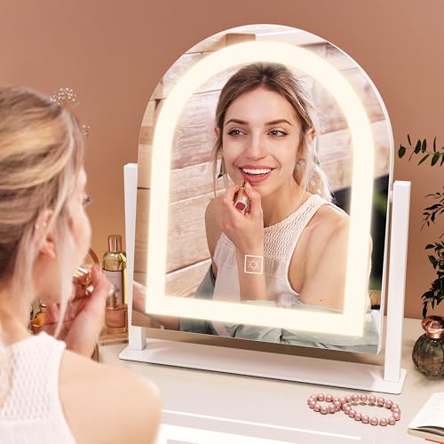 Image of FENNIO Vanity Mirror with Lights 15 inchx13 inch Makeup Mirror with Lights, Lighted Makeup Mirror Touch Screen with 3-Color Lighting, 10X Magnification, Dimmable, for Vanity Desk Tabletop(White)