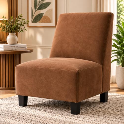 Image of KENDALWOOD Furniture Modern Armless Accent Chair for Living Room, Upholstered Lounge Chair, Comfortable Fabric Slipper Chair for Bedroom, Reading Corner & Small Spaces - Brown
