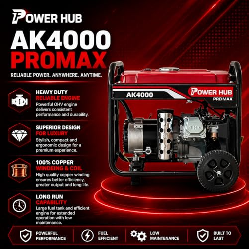 Image of POWER HUB PROMAX AK4000-3000 WATTS POWERED PETROL GENERATOR FOR HOME &COMMERCIAL USE|SELF START & RECOIL START|3000W OR 3KW|1 YEAR WARRANTY