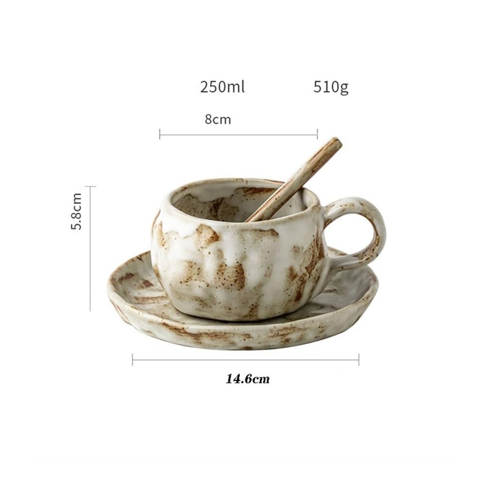 Kubki Ręcznie robiony, surowy ceramiczny kubek do kawy, filiżanka latte, spodek, łyżeczka, zestaw do Latte, Gorącej Herbaty, Mleka