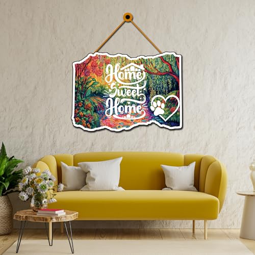Image of GENXTRA Home Sweet Home Dog Paw Wall Decor - Colorful Forest Art Wooden Plaque for Living Room, Entryway & Pet Lovers