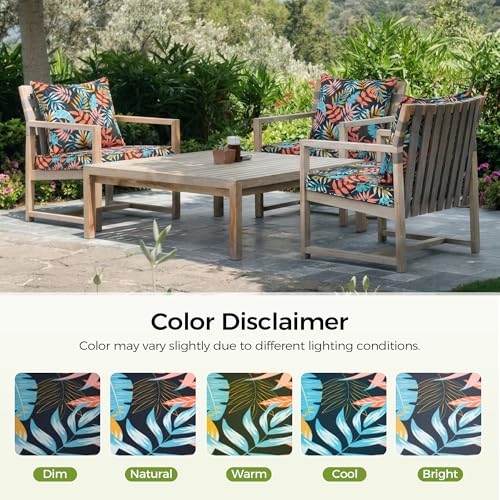 Image of UNIKOME 22 inchx22 inchx3 inch Outdoor Chair Cushions Set - Waterproof Patio Cushions for Outdoor Furniture with Removable Cover, Ties & Handle, Deep Seat Patio Cushions for Sofa Couch - Dark Leaves