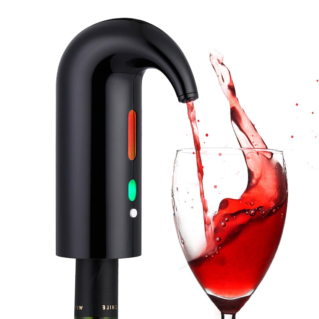 NK Decanter per vino elettrico, aeratore per vino automatico e portatile, ricaricabile tramite USB, con tubo in silicone e sacchetto in tessuto, filtro e pulsante ON/OFF, batteria 1500 mAh