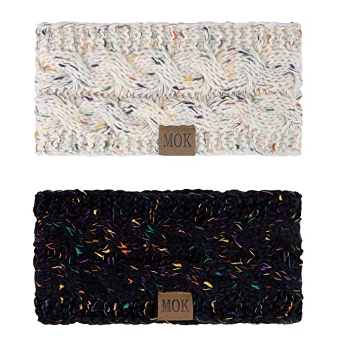 Diademas Mujer Invierno Accesorios Caliente Turbante Bandas de Pelo de Punto Vendas Elasticas con Forrado para Mujeres Chicas hombres Negro Beige 2 Piezas Cover