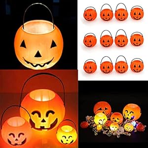 Brown Leaf Halloween Portable Small Pumpkin Buckets With Led Light Trick or Treat Pumpkin jack-O-Lantern Plastic Buckets…