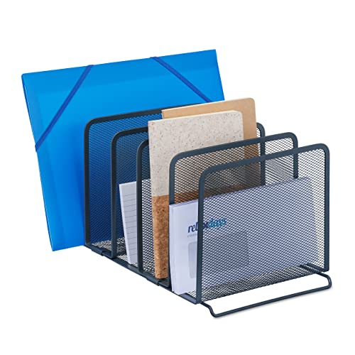 Relaxdays Dokumentenhalter Schreibtisch, 5 Fächer, Metall, HBT: 19 x 20,5 x 37,5 cm, stehende Ablagefächer, anthrazit